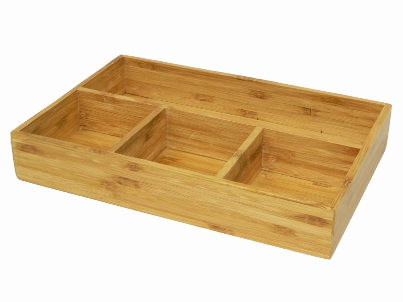 Premium Rectangular Bamboo Desktop Organizer - 4-Compartment Storage Tray